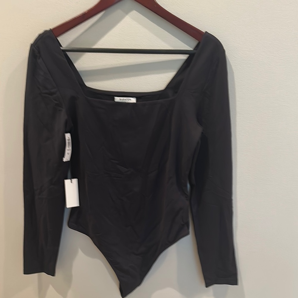 Babaton Aritzia Black Long Sleeve square neck Bodysuit